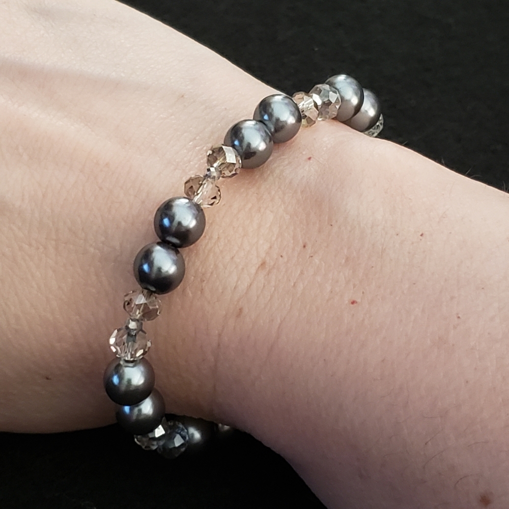 Faux black pearl and smoke crystal bracelet